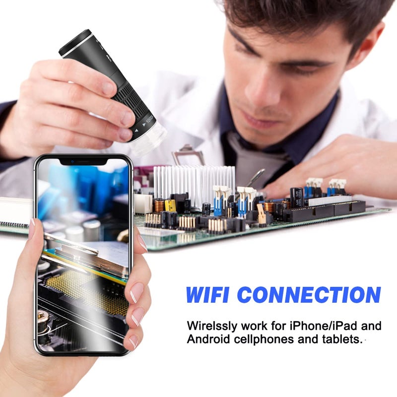 Jiusion WiFi USB Digital Microscope 50 to 1000x Wireless Magnification Endoscope 8 LED Mini HD Camera with Updated Stand Portable Case, Compatible with iPhone iPad Android Mac Windows Linux - Image 2